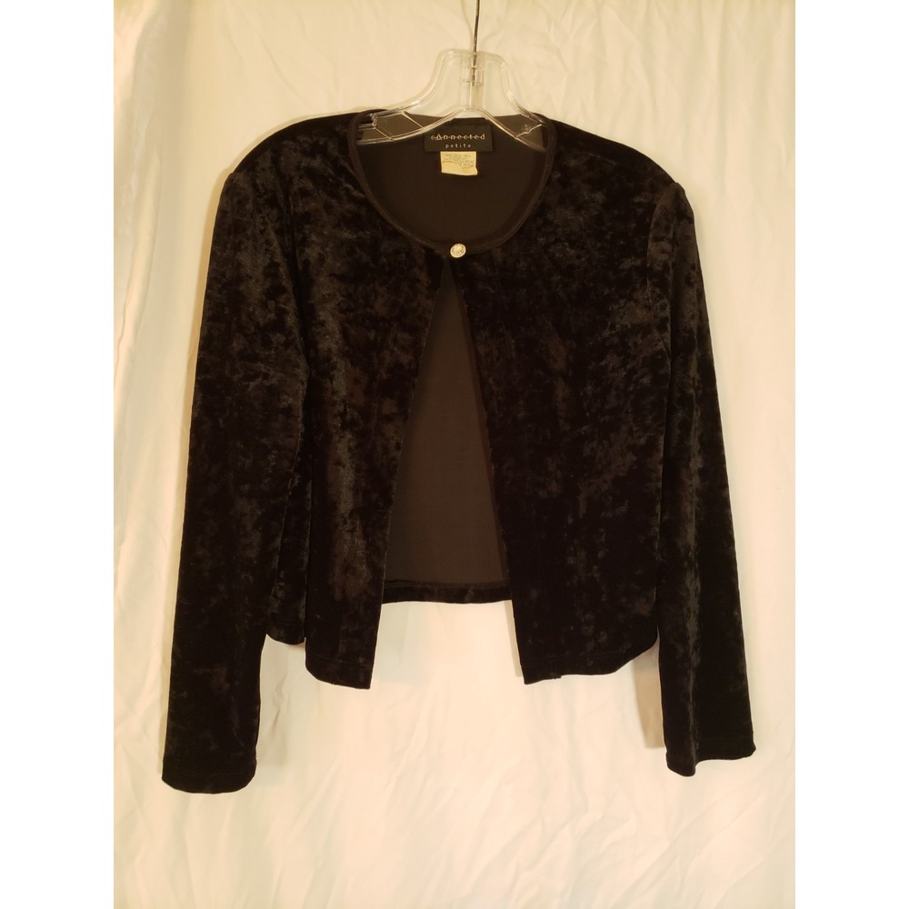 Women's Connected Apparel Black Velour Cropped Jacket Size MP